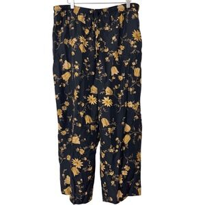 Chaus Sport Floral Silk Pants 12 Black Yellow Cottagecore Botanical Boho Vintage